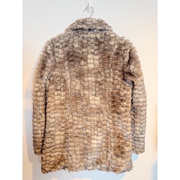 Dorothy Perkins Faux Fur Plush Brown Tan Textured Coat US 8-10 - Picture 6 of 12